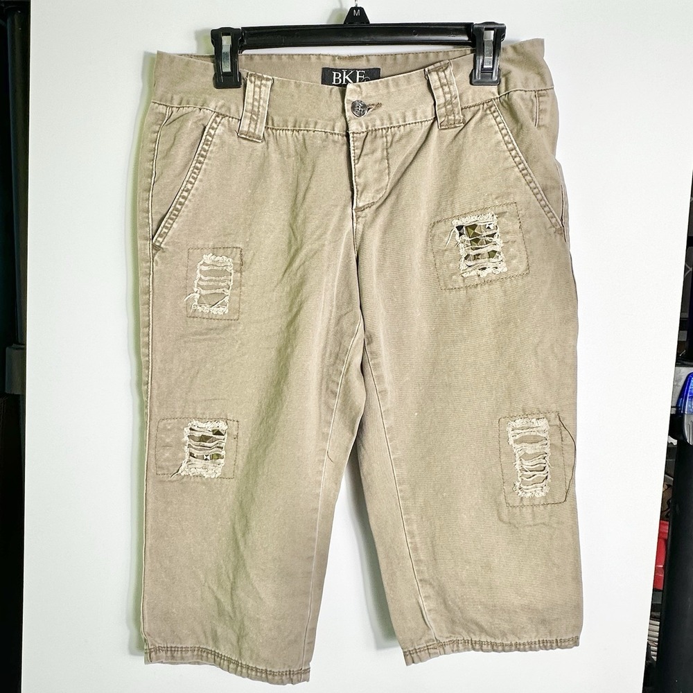 Vintage BKE Casuals Trixie Bermuda Shorts Khaki Studded Womens *Sz 28"-Read* Y2K
